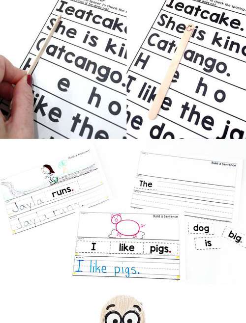 Sentence writing tips for basic sentence writing kindergarten first grade lesson plans- missing capitals, punctuation, and what should be in a sentence.