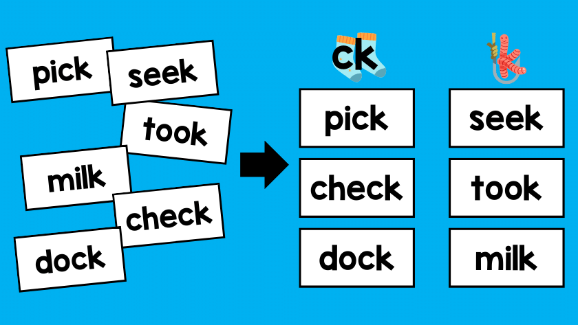 a word sort for ck and k words