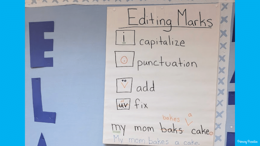 An editing marks anchor chart for writing