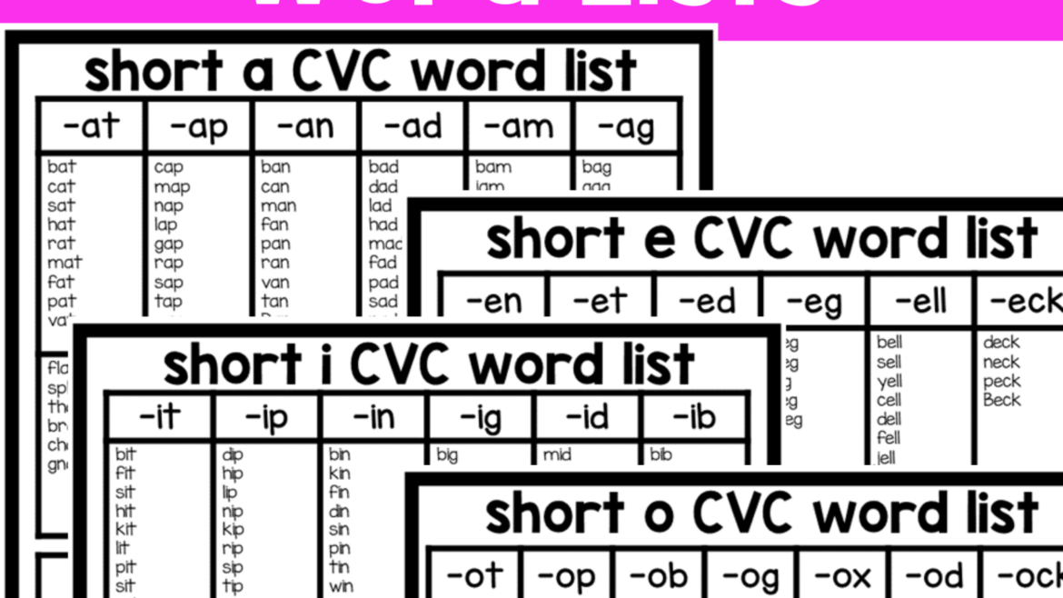 CVC Short Vowel Word Lists Click here to download