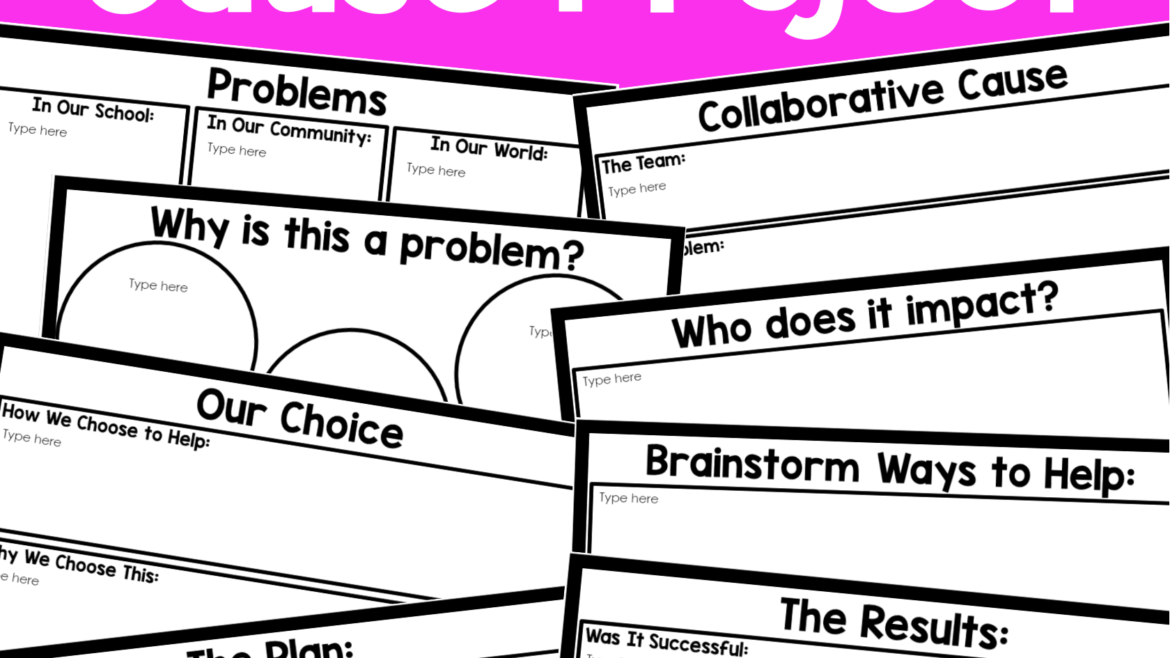 text that says collaborative cause project with a collage of the template pages