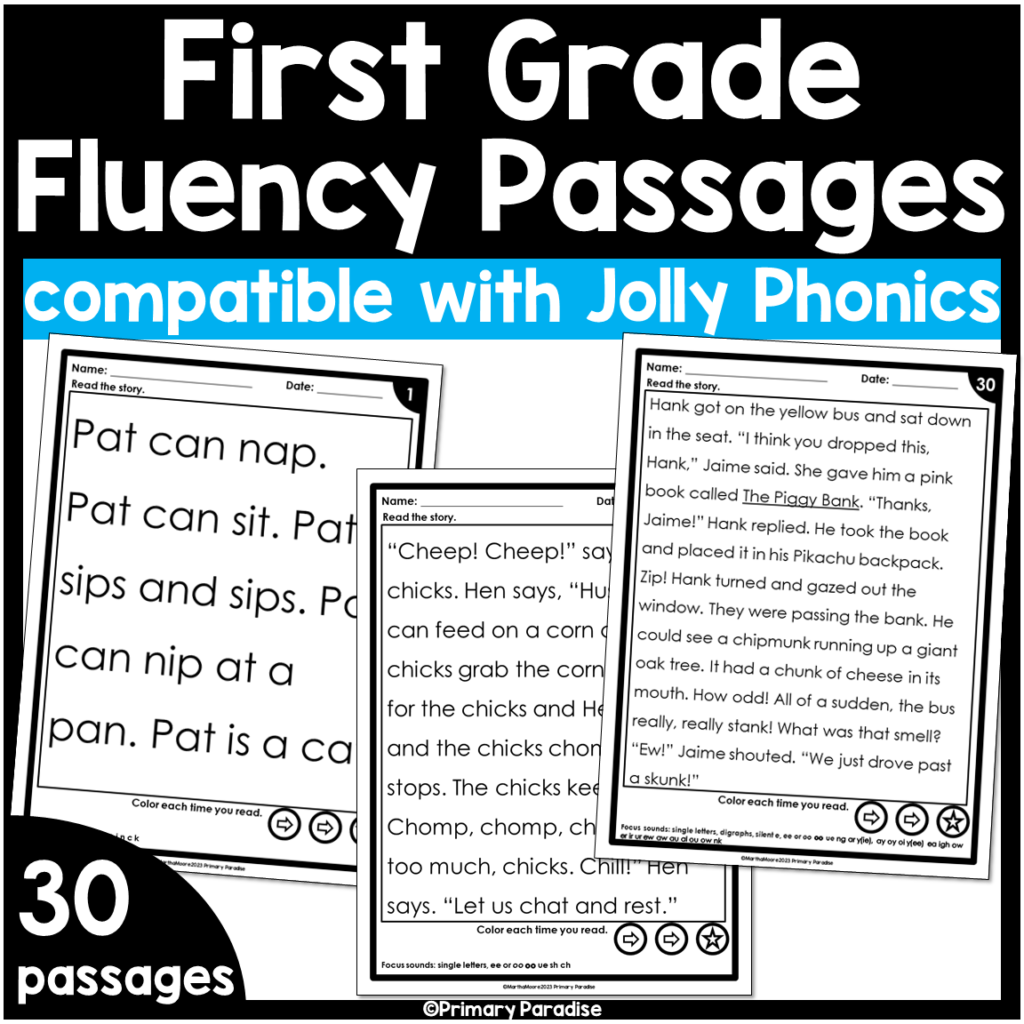 Fluency Passages First Grade All Year Jolly Phonics Compatible