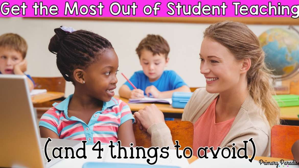 Student teacher sitting with a group of students